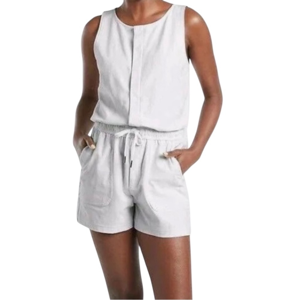 Athleta Farallon Printed Romper Womens Size S Stretchy Cotton Blend Gray White